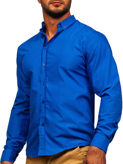 Camicia elegante a maniche lunghe da uomo blu Bolf 3713