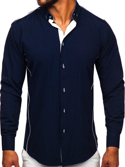 Camicia elegante a maniche lunghe da uomo blu Bolf 5722-1