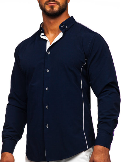 Camicia elegante a maniche lunghe da uomo blu Bolf 5722-1