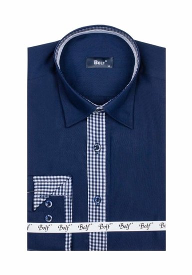 Camicia elegante a maniche lunghe da uomo blu Bolf 6873