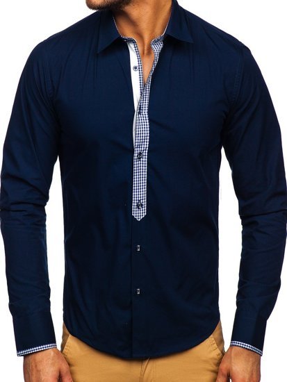 Camicia elegante a maniche lunghe da uomo blu Bolf 6873