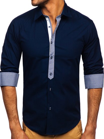 Camicia elegante a maniche lunghe da uomo blu Bolf 6873