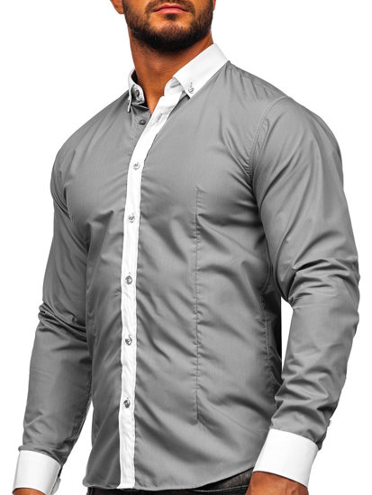 Camicia elegante a maniche lunghe da uomo grigia Bolf 21750