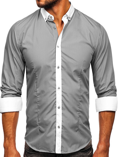 Camicia elegante a maniche lunghe da uomo grigia Bolf 21750