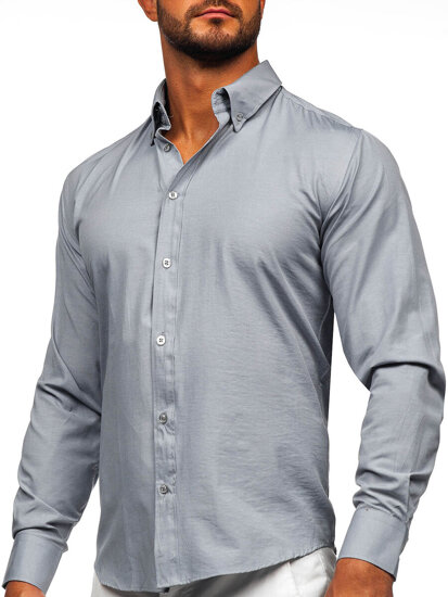 Camicia elegante a maniche lunghe da uomo grigio Bolf 5821-1