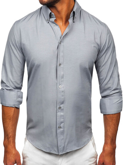 Camicia elegante a maniche lunghe da uomo grigio Bolf 5821-1