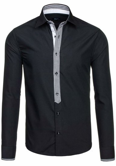 Camicia elegante a maniche lunghe da uomo nera Bolf 6873