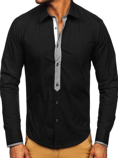 Camicia elegante a maniche lunghe da uomo nera Bolf 6873