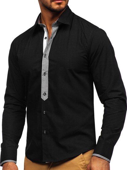 Camicia elegante a maniche lunghe da uomo nera Bolf 6873