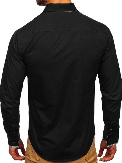 Camicia elegante a maniche lunghe da uomo nera Bolf 6873