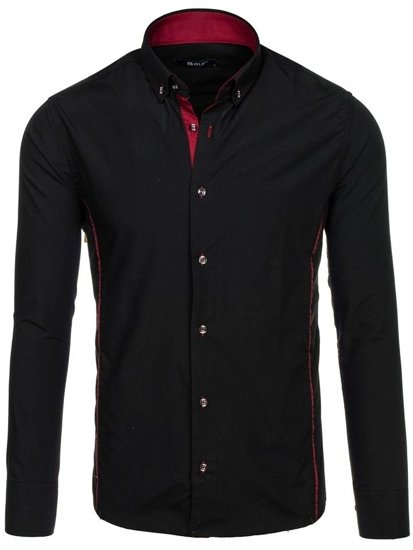 Camicia elegante a maniche lunghe da uomo nero-bordò Bolf 5722-1