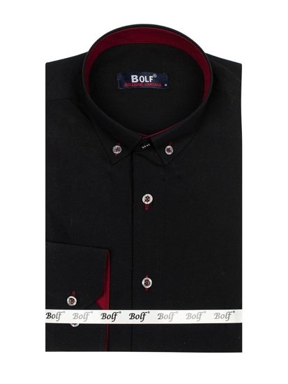 Camicia elegante a maniche lunghe da uomo nero-bordò Bolf 5722-1