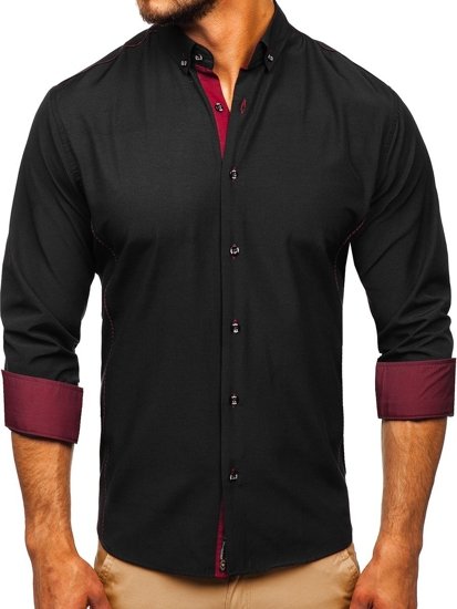 Camicia elegante a maniche lunghe da uomo nero-bordò Bolf 5722-1