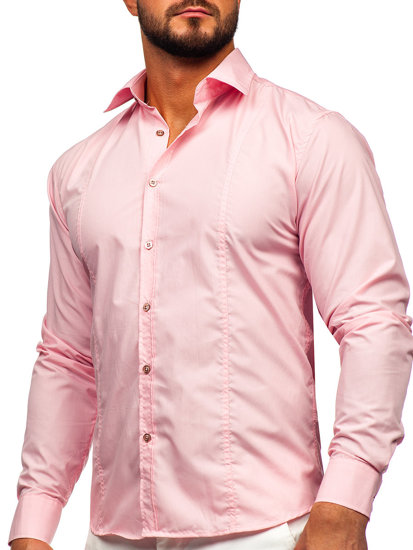 Camicia elegante a maniche lunghe da uomo rosa Bolf 6944