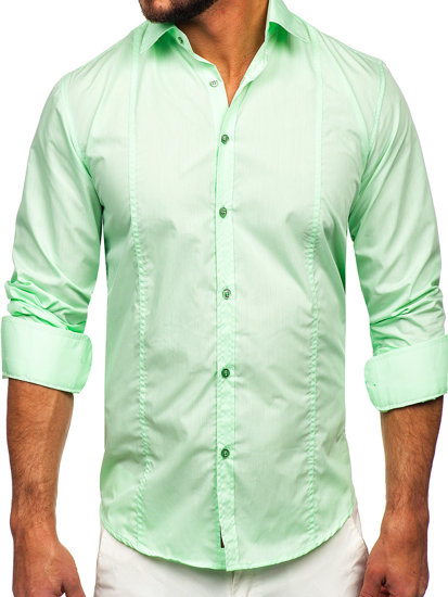 Camicia elegante a maniche lunghe da uomo verde menta Bolf 6944