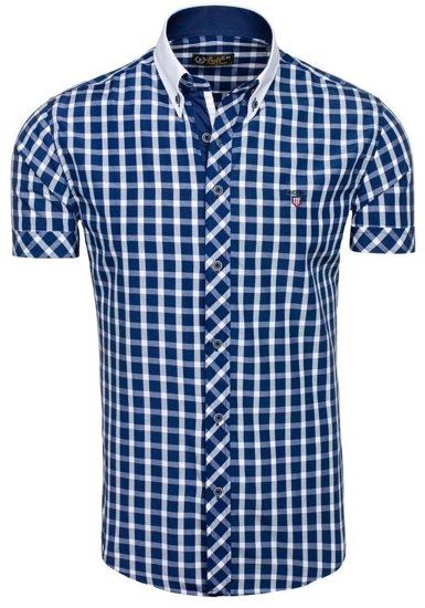 Camicia elegante a quadri a manica corta da uomo blu Bolf 5531