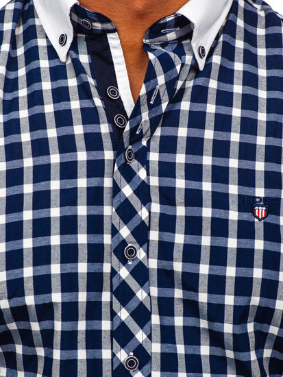 Camicia elegante a quadri a manica corta da uomo blu Bolf 5531