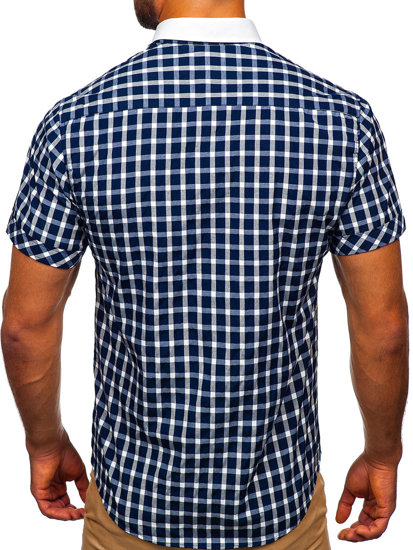 Camicia elegante a quadri a manica corta da uomo blu Bolf 5531