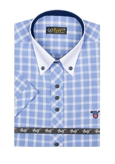 Camicia elegante a quadri a manica corta da uomo celeste Bolf 5531