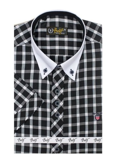 Camicia elegante a quadri a manica corta da uomo nera Bolf 5531