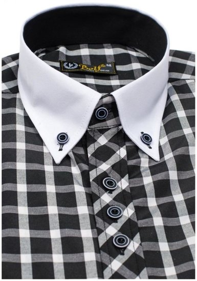 Camicia elegante a quadri a manica corta da uomo nera Bolf 5531