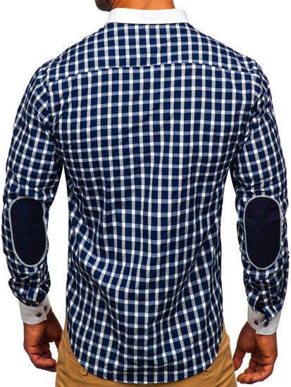 Camicia elegante a quadri a maniche lunghe da uomo blu Bolf 5737-1