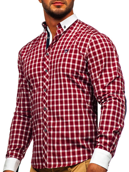 Camicia elegante a quadri a maniche lunghe da uomo bordò Bolf 5737-1