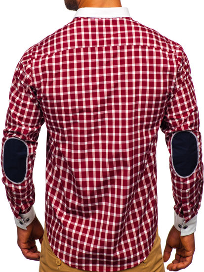 Camicia elegante a quadri a maniche lunghe da uomo bordò Bolf 5737-1