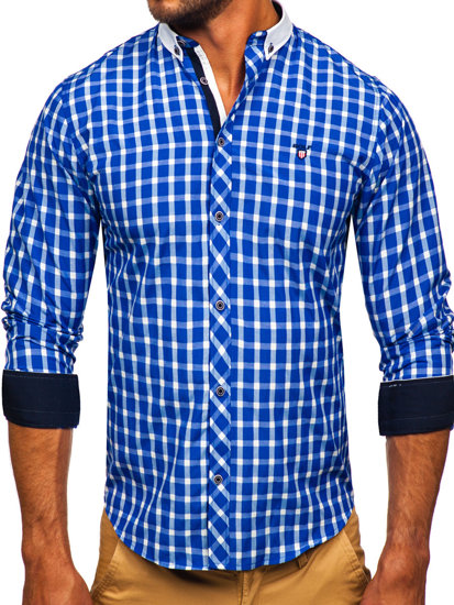 Camicia elegante a quadri a maniche lunghe da uomo cobalto Bolf 5737-1