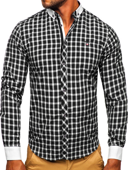 Camicia elegante a quadri a maniche lunghe da uomo nera Bolf 5737-1