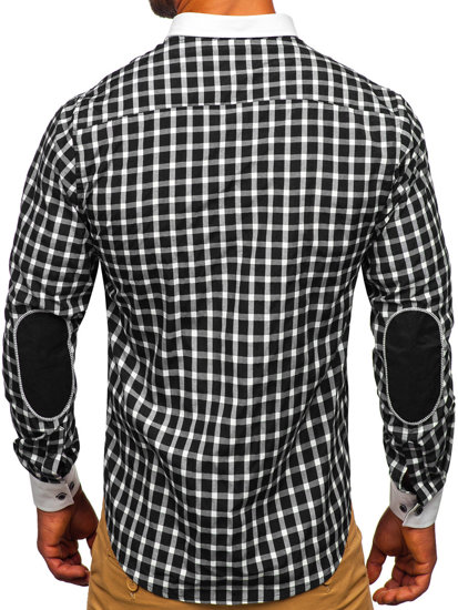 Camicia elegante a quadri a maniche lunghe da uomo nera Bolf 5737-1