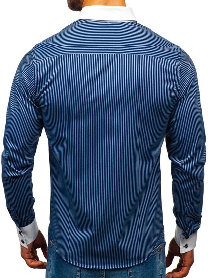 Camicia elegante a righe a manica lunga da uomo blu Bolf 0909-A