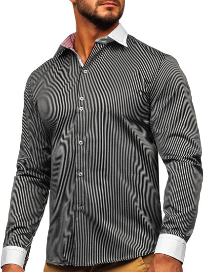 Camicia elegante a righe a manica lunga da uomo nera Bolf 4785