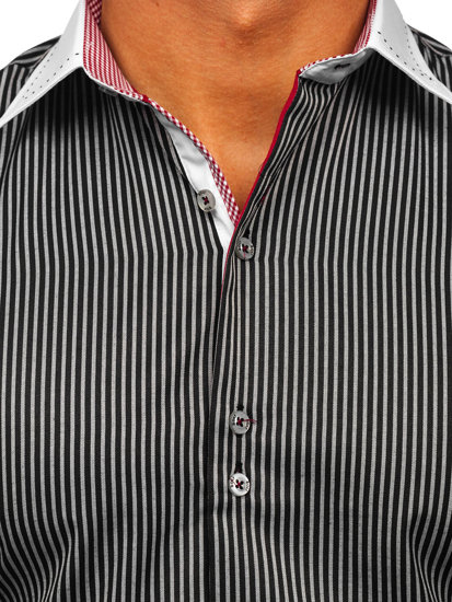 Camicia elegante a righe a manica lunga da uomo nera Bolf 4785