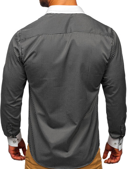 Camicia elegante a righe a manica lunga da uomo nera Bolf 4785