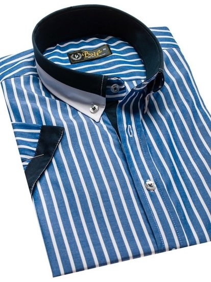 Camicia elegante a scacchi a manica corta da uomo azzurra Bolf 4501