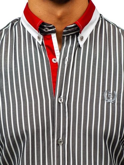 Camicia elegante a scacchi a manica corta da uomo grigia Bolf 4501