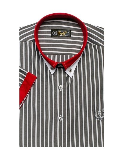 Camicia elegante a scacchi a manica corta da uomo grigia Bolf 4501