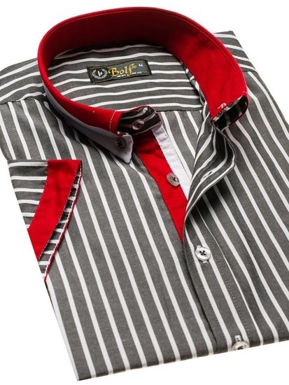 Camicia elegante a scacchi a manica corta da uomo grigia Bolf 4501