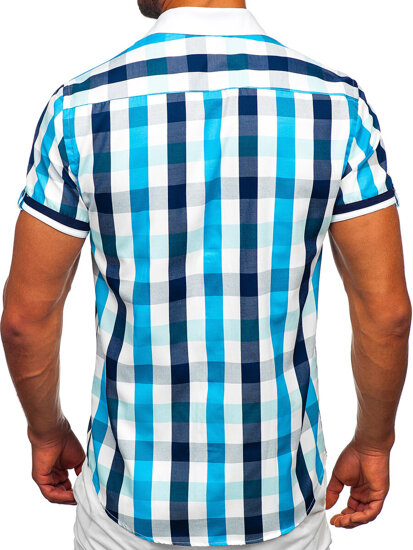 Camicia elegante a scacchi a maniche corte da uomo turchese Bolf 8901