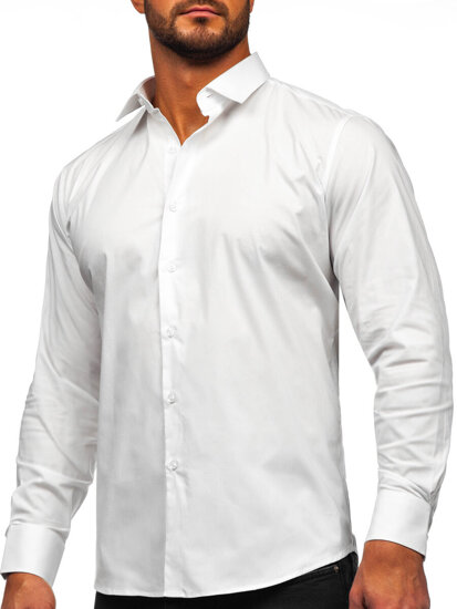 Camicia elegante in cotone slim fit a maniche lunghe da uomo bianco Bolf TSM13