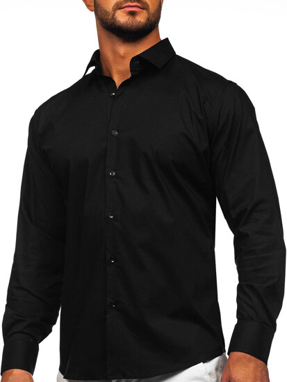 Camicia elegante in cotone slim fit a maniche lunghe da uomo nero Bolf TSM14