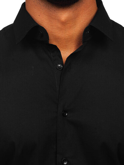 Camicia elegante in cotone slim fit a maniche lunghe da uomo nero Bolf TSM14