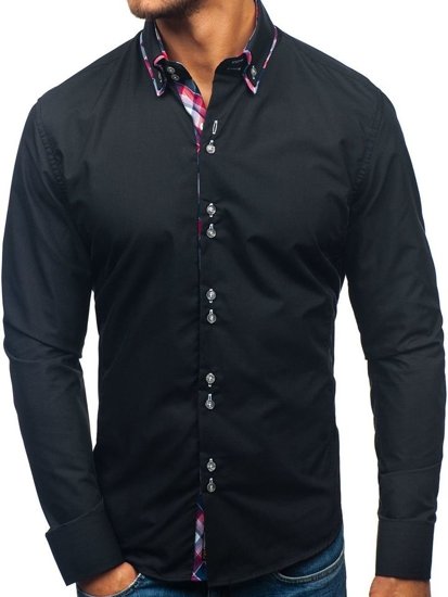 Camicia elegnate a manica lunga da uomo nera Bolf 2712