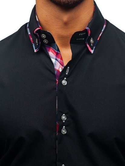 Camicia elegnate a manica lunga da uomo nera Bolf 2712