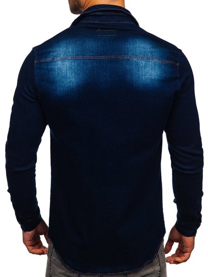 Camicia in denim a manica lunga da uomo blu Bolf R703