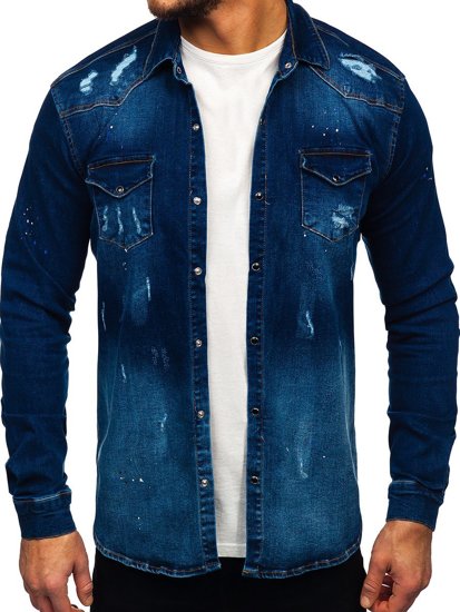 Camicia in denim a manica lunga da uomo blu Bolf R802