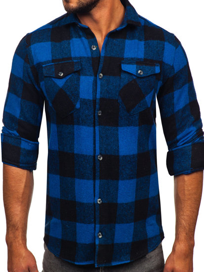 Camicia in flanella a maniche lunghe da uomo blu Bolf 20723