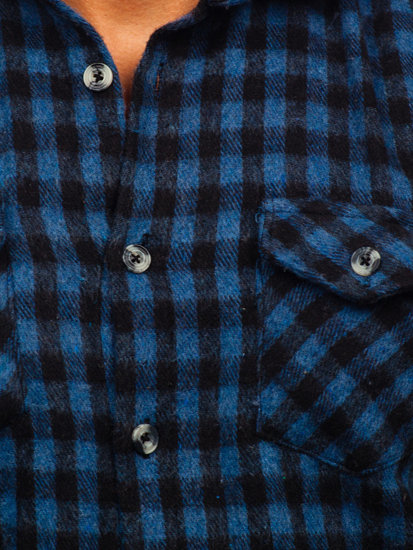 Camicia in flanella a quadri a manica lunga da uomo blu Bolf 22701