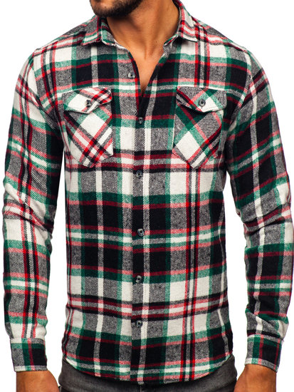 Camicia in flanella a quadri a manica lunga da uomo rosso-verde Bolf 22704